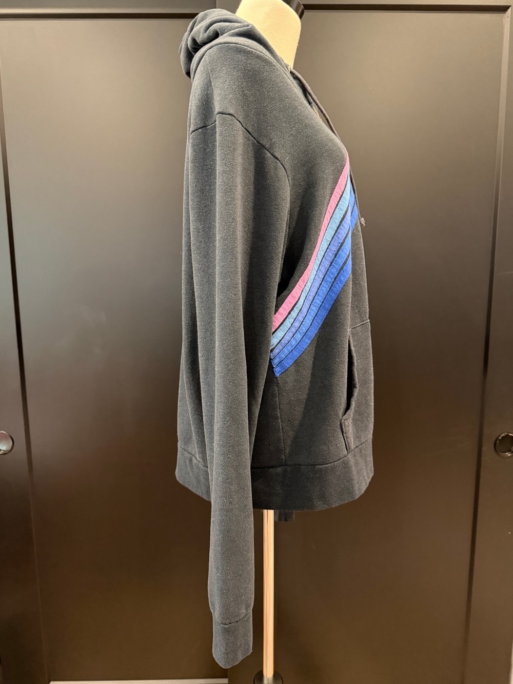 Aviator Nation Zip-Up Five Stripe Charcoal Mountain Stitch Hoodie in XL - RARE! - Picture 4 of 16